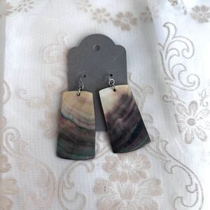 Abalone Shell Rectangular Drop Dangle Earrings Pierced Fish Hook Boho Chic